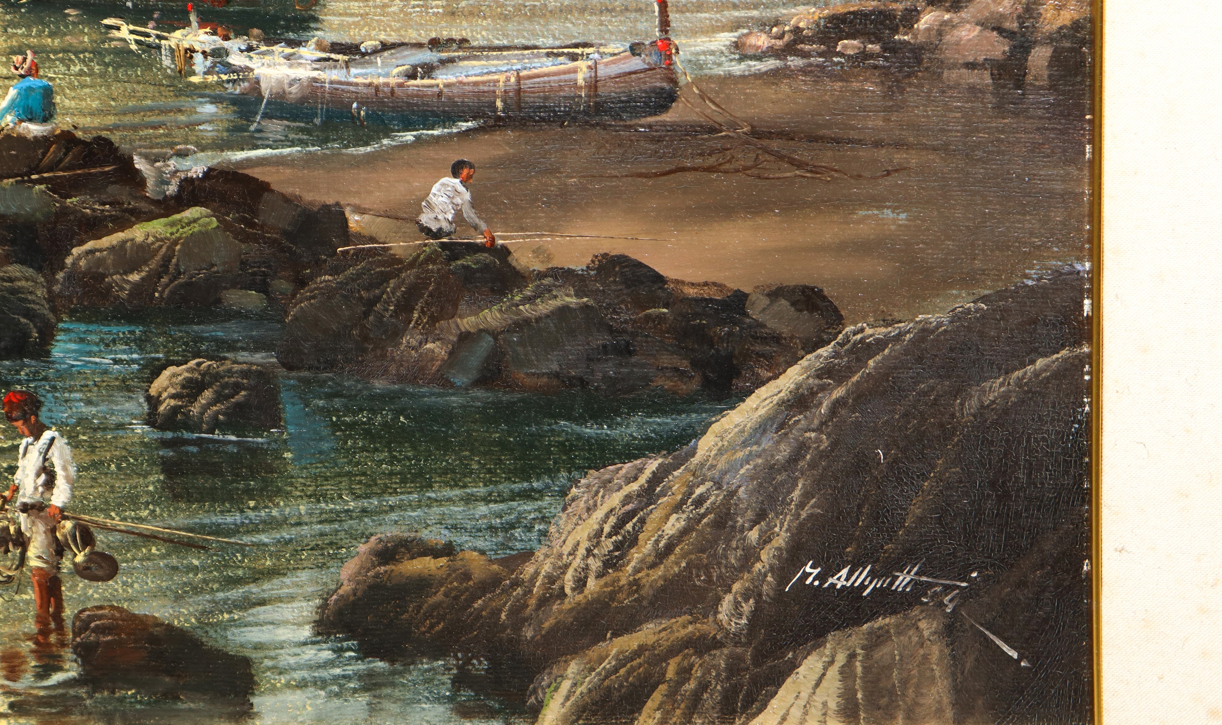 Dipinto con barche e pescatori