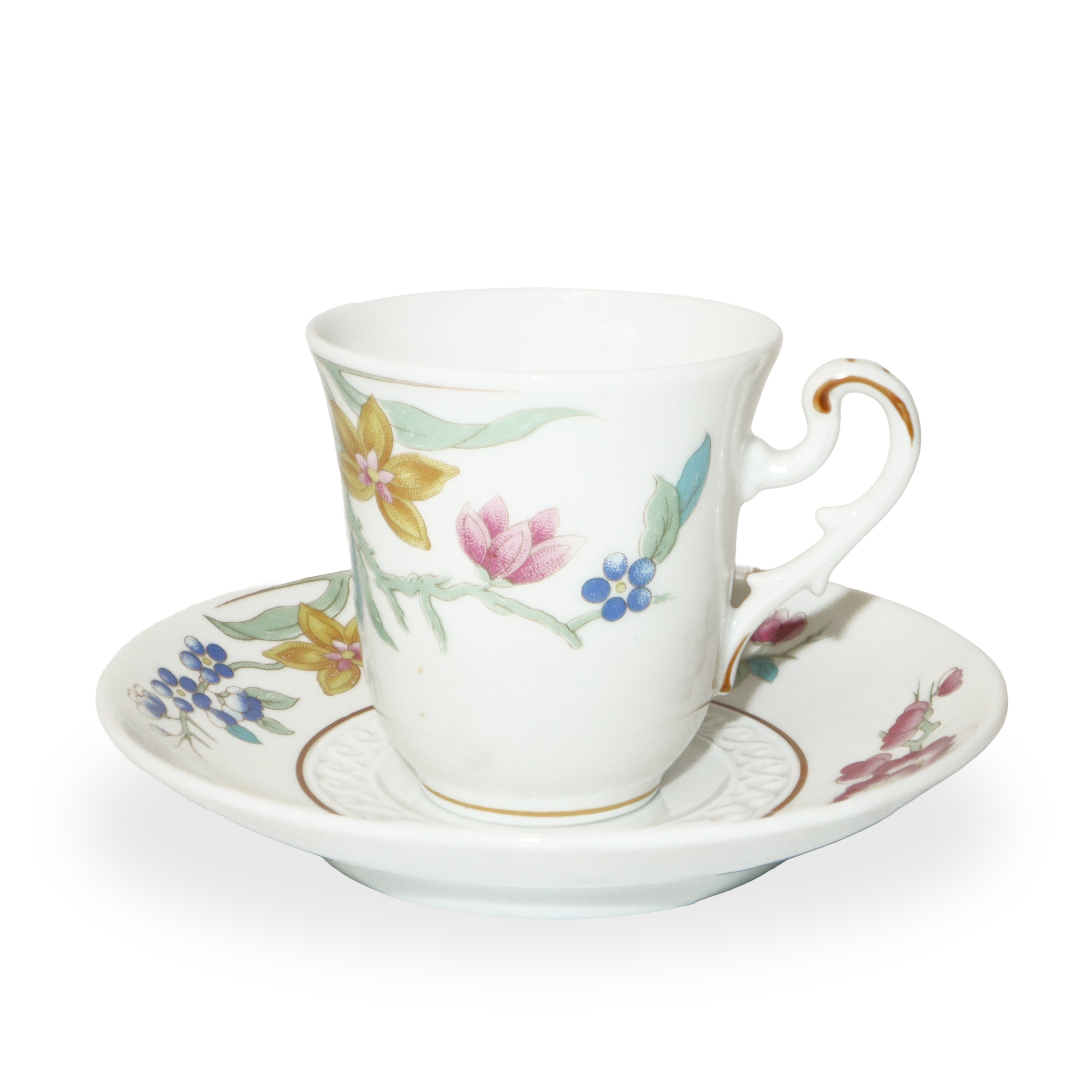 Richard Ginori - Servizio da caffè in porcellana bianca con decori floreali policromi e piattini
