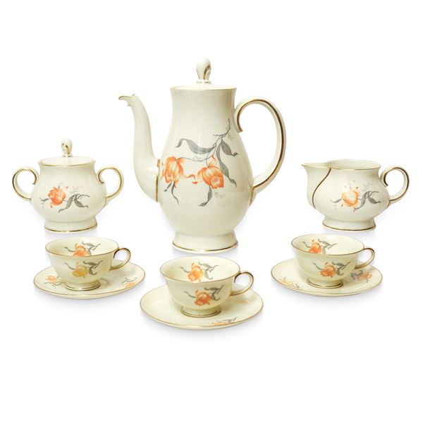 Rosenthal Group Germany - Servizio da caffè in porcellana color avorio e decoro floreale