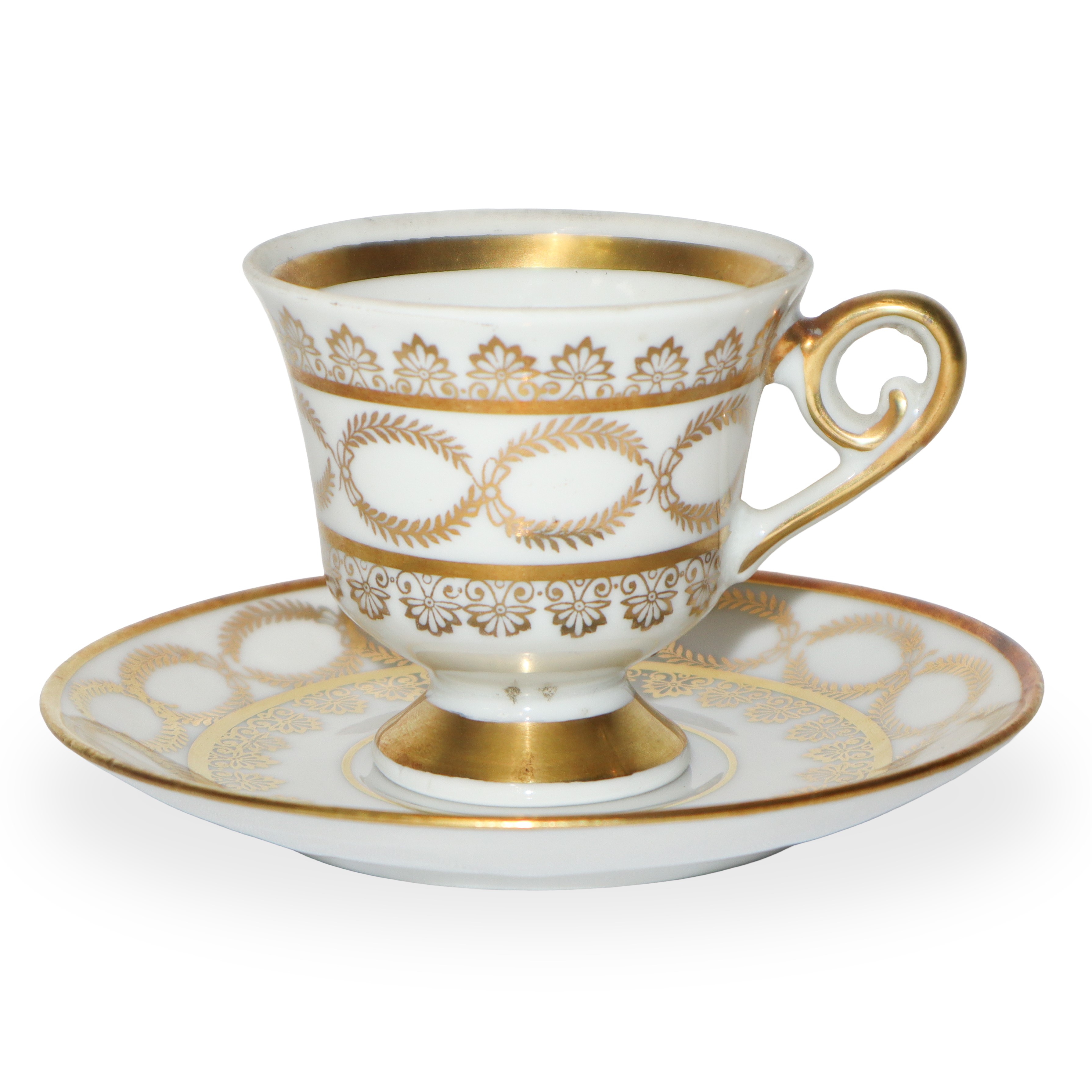 Vieux Paris - Tazzine da caffè tête-à-tête in porcellana bianca con decorazioni dorate