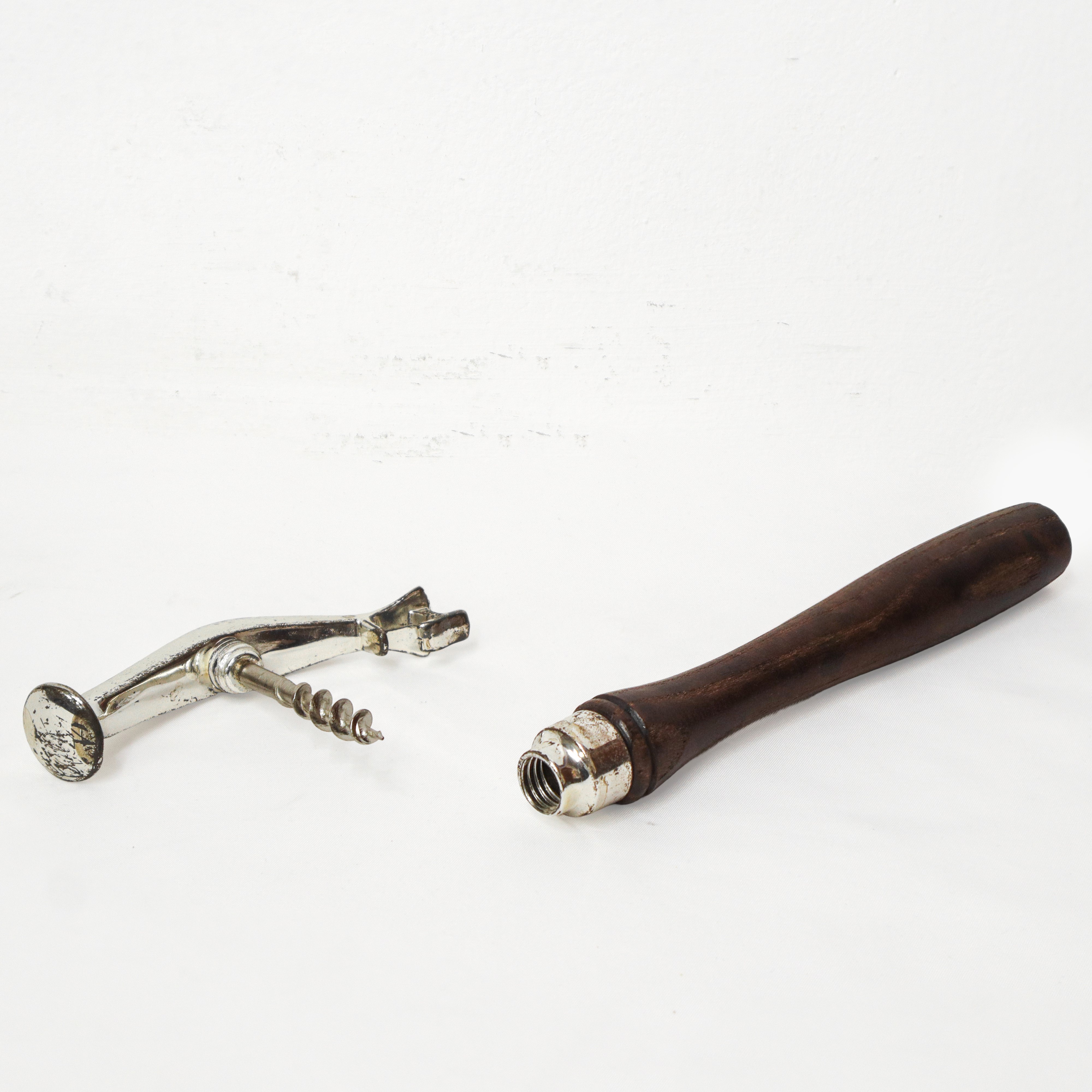 Cavatappi vintage, silver plated con manico in legno