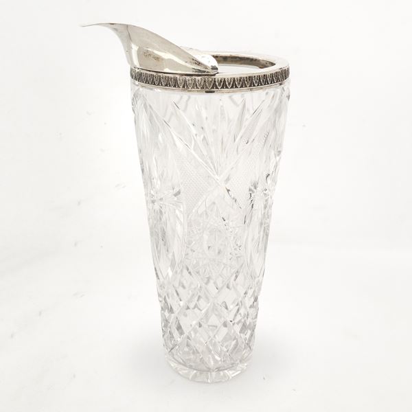 Mixing glass in cristallo molato con dettagli in metallo argentato