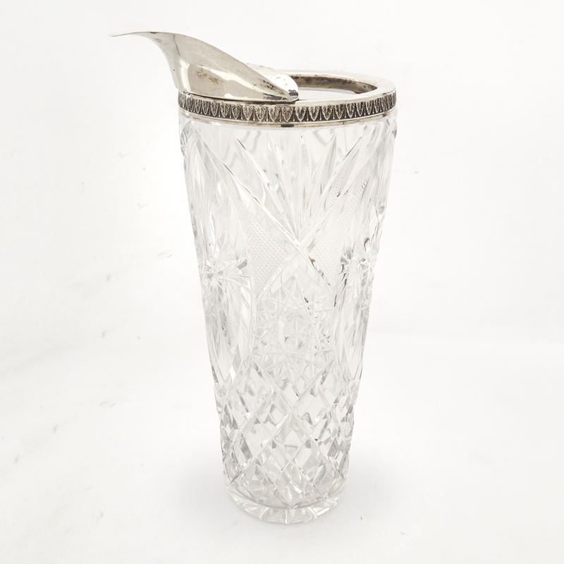 Mixing glass in cristallo molato con dettagli in metallo argentato