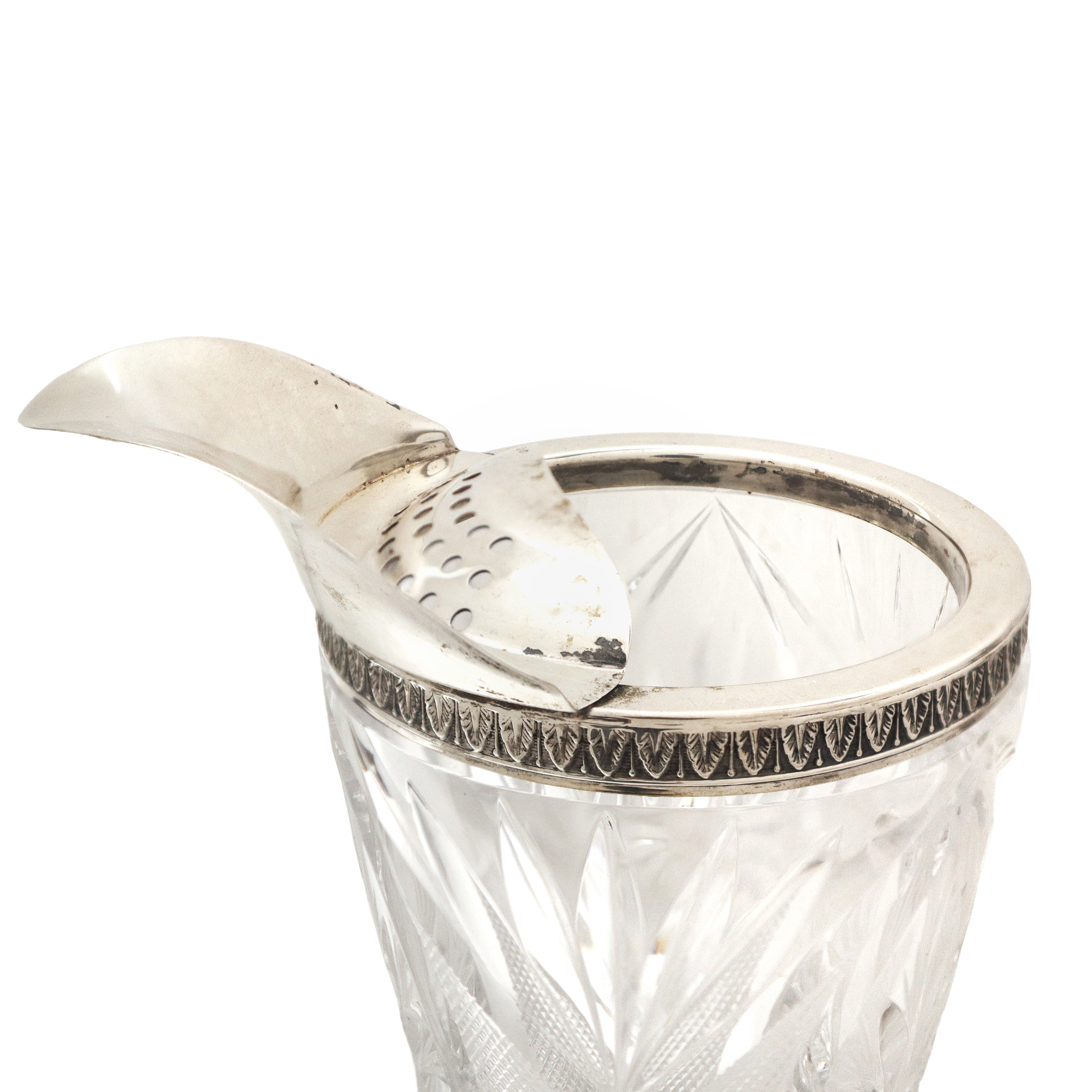 Mixing glass in cristallo molato con dettagli in metallo argentato