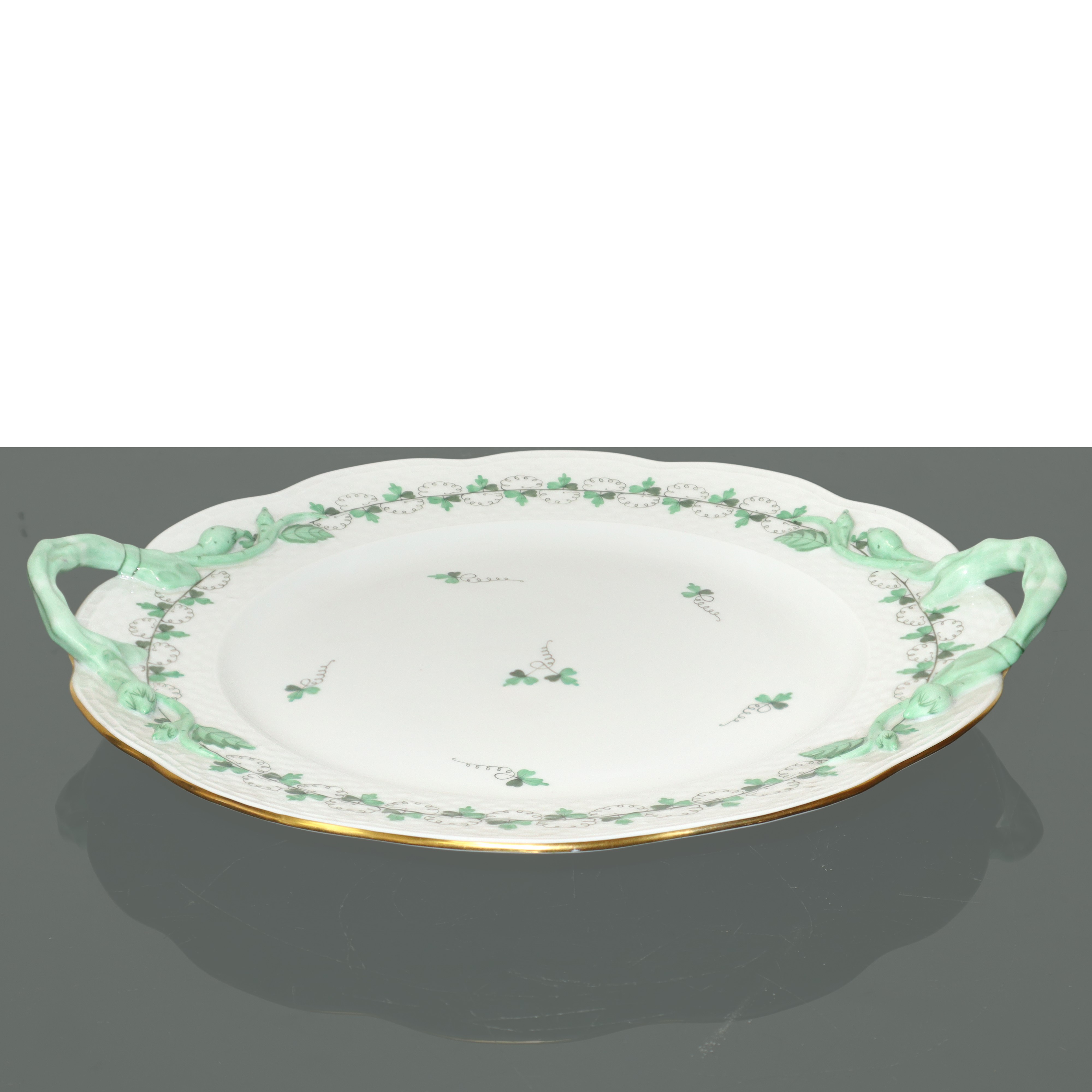 Vassoio rotondo con decoro Apponyi sui toni del verde