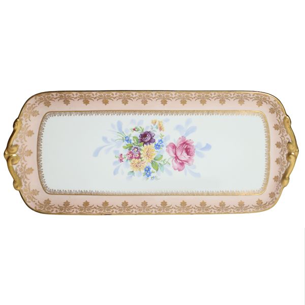Limoges - Vassoio in porcellana dipinta policroma con decoro floreale al centro