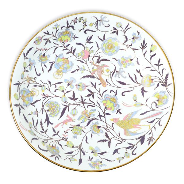Rosenthal Home Design - Large decorative centerpiece plate in polychrome porcelain decorated with birds and floral motifs