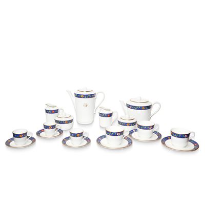 Servizio da tè e caffè in porcellana bone china collezione Lago con decoro floreale