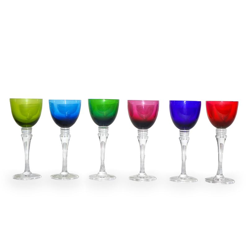 6 Bicchieri da liquore in cristallo Saint Louis , modello Roemer colorati