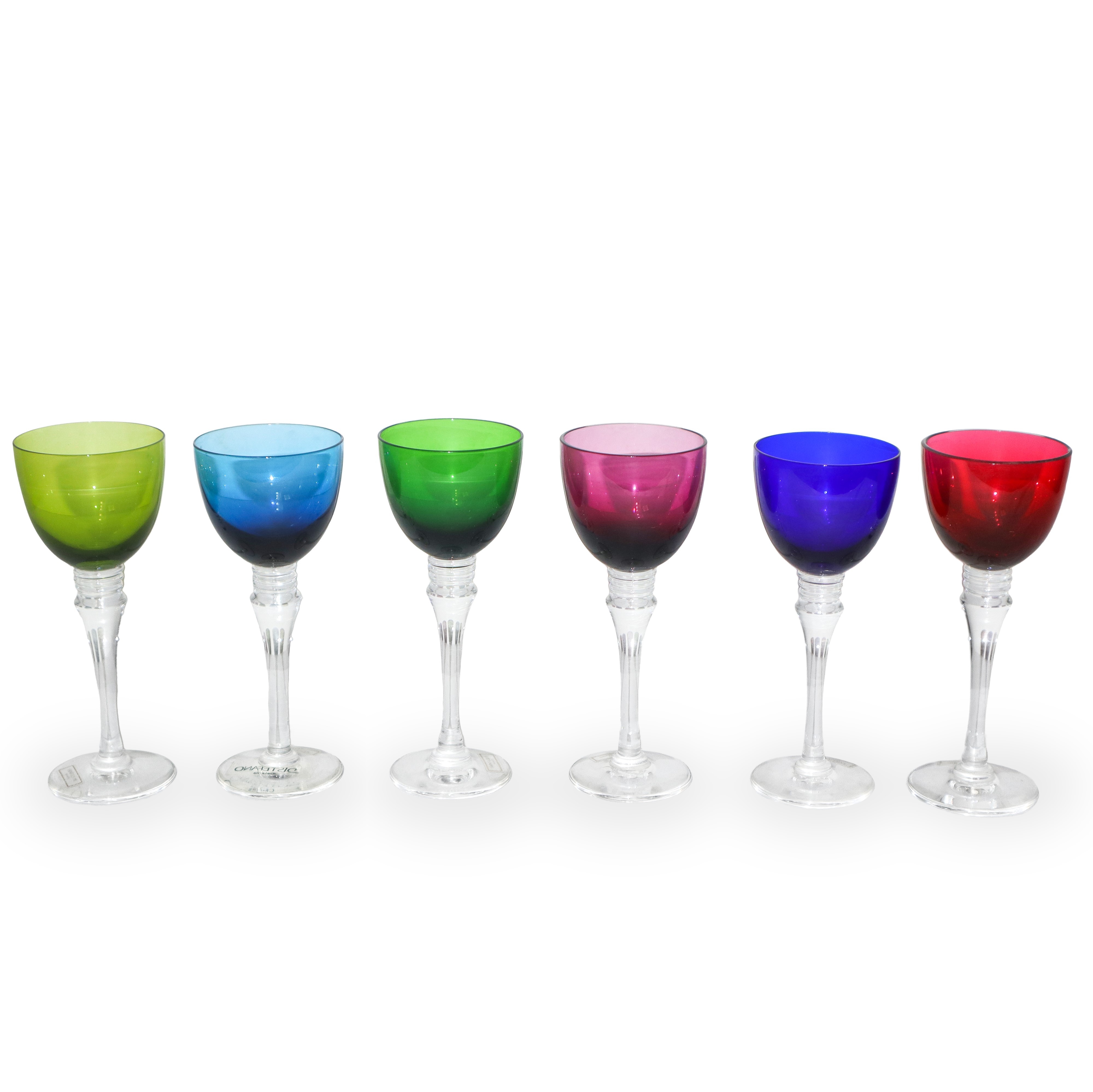 6 Bicchieri da liquore in cristallo Saint Louis , modello Roemer colorati