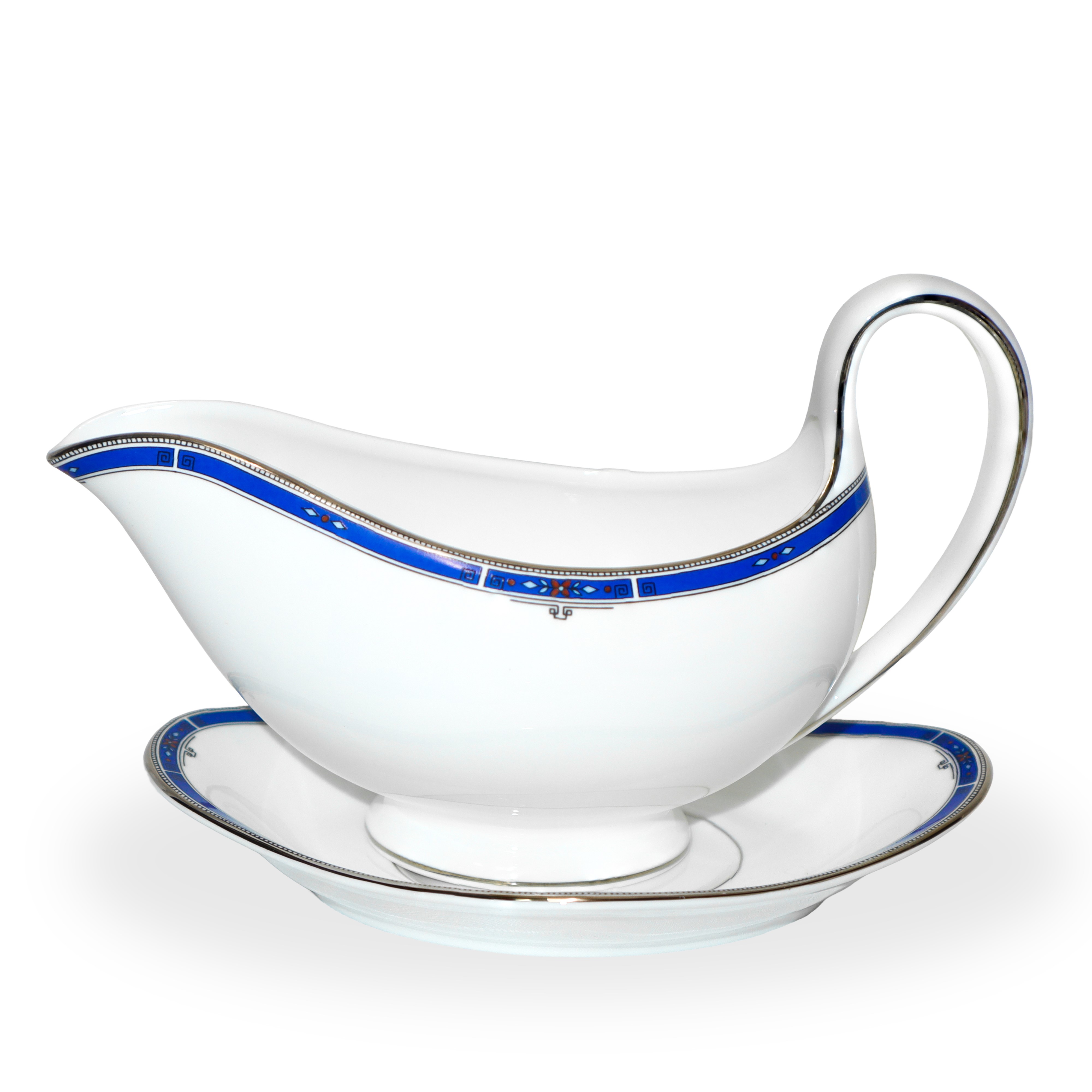 Servizio di piatti e caffè in porcellana bianca Wedgwood, modello Kingsbridge con decori in blu