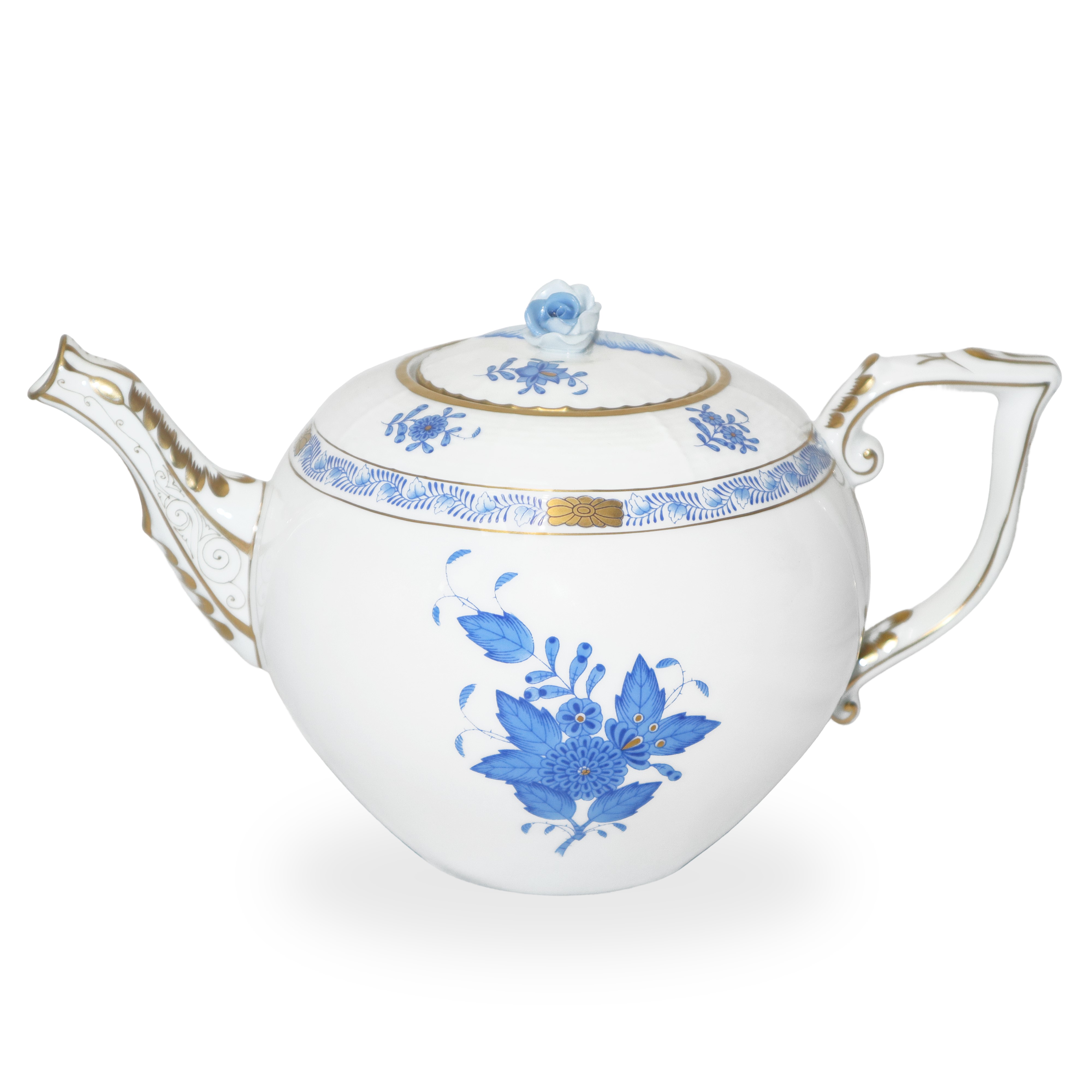 Completo Servizio di piatti decoro 'Apponyi blue' in porcellana blu su fondo bianco, bordo Ozier ...