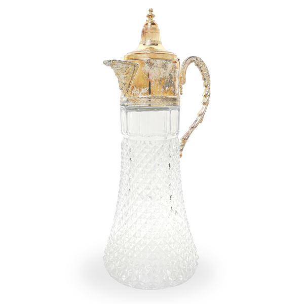 Caraffa in vetro con dettagli in metallo argentato e contenitore interno da ghiaccio