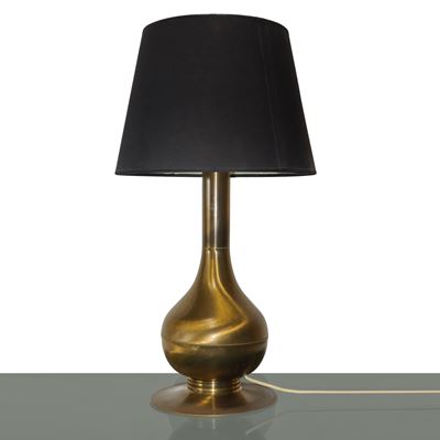 Lampada vintage, base e fusto in ottone dorato con paralume nero
