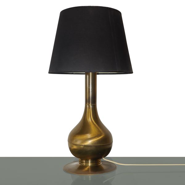 Vintage lamp with gold-plated brass base and stem and black lampshade