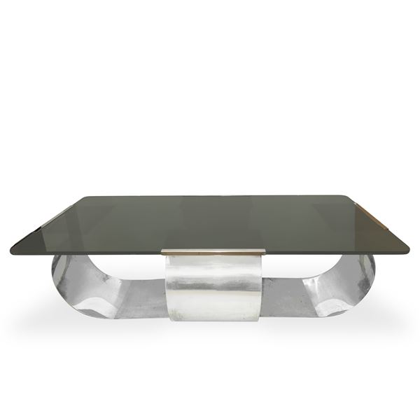 François Monnet - Coffee table with glass top and chromed crystal structure