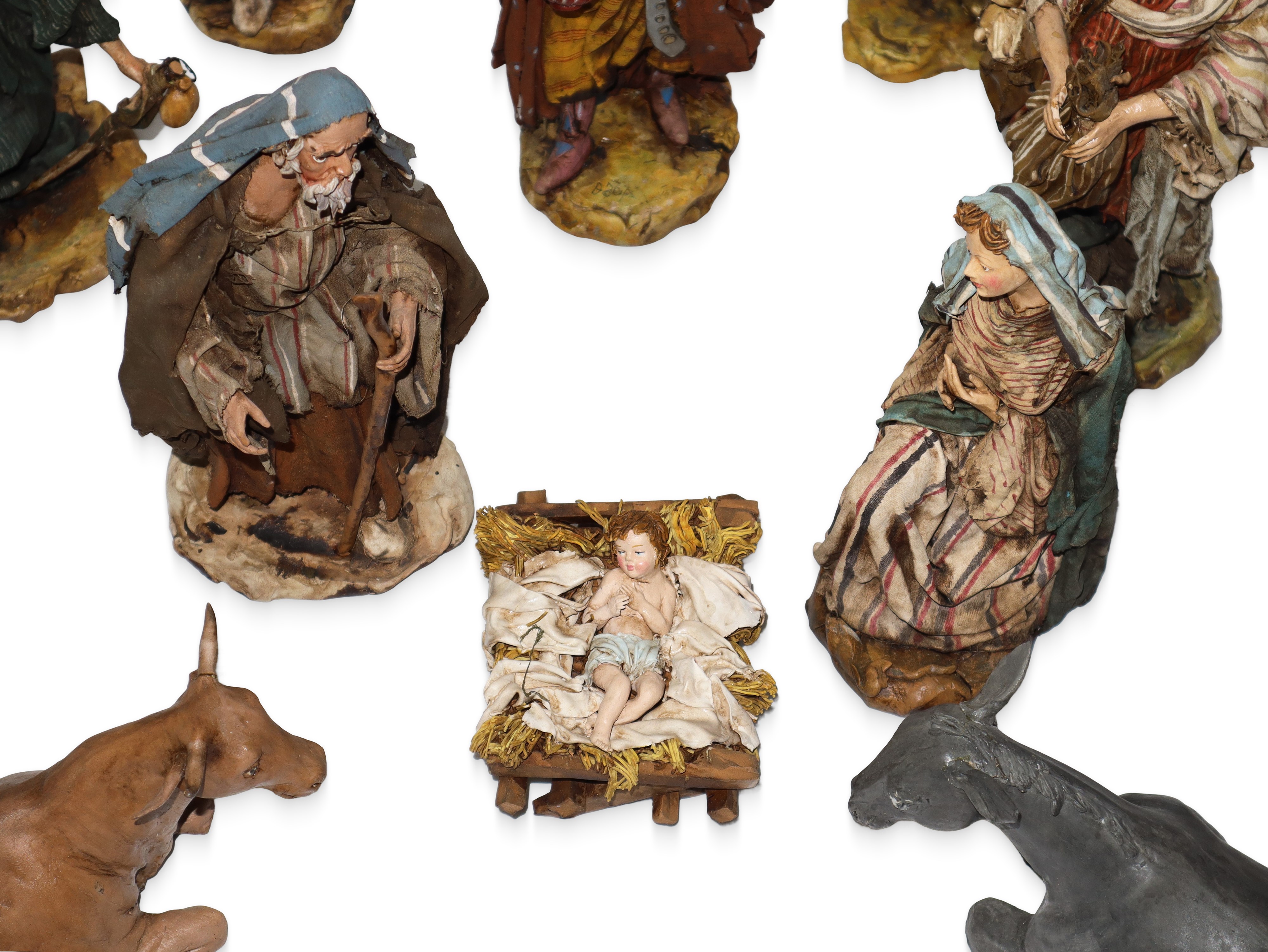 Presepe di fattura palermitana realizzato a mano in terracotta e tessuto