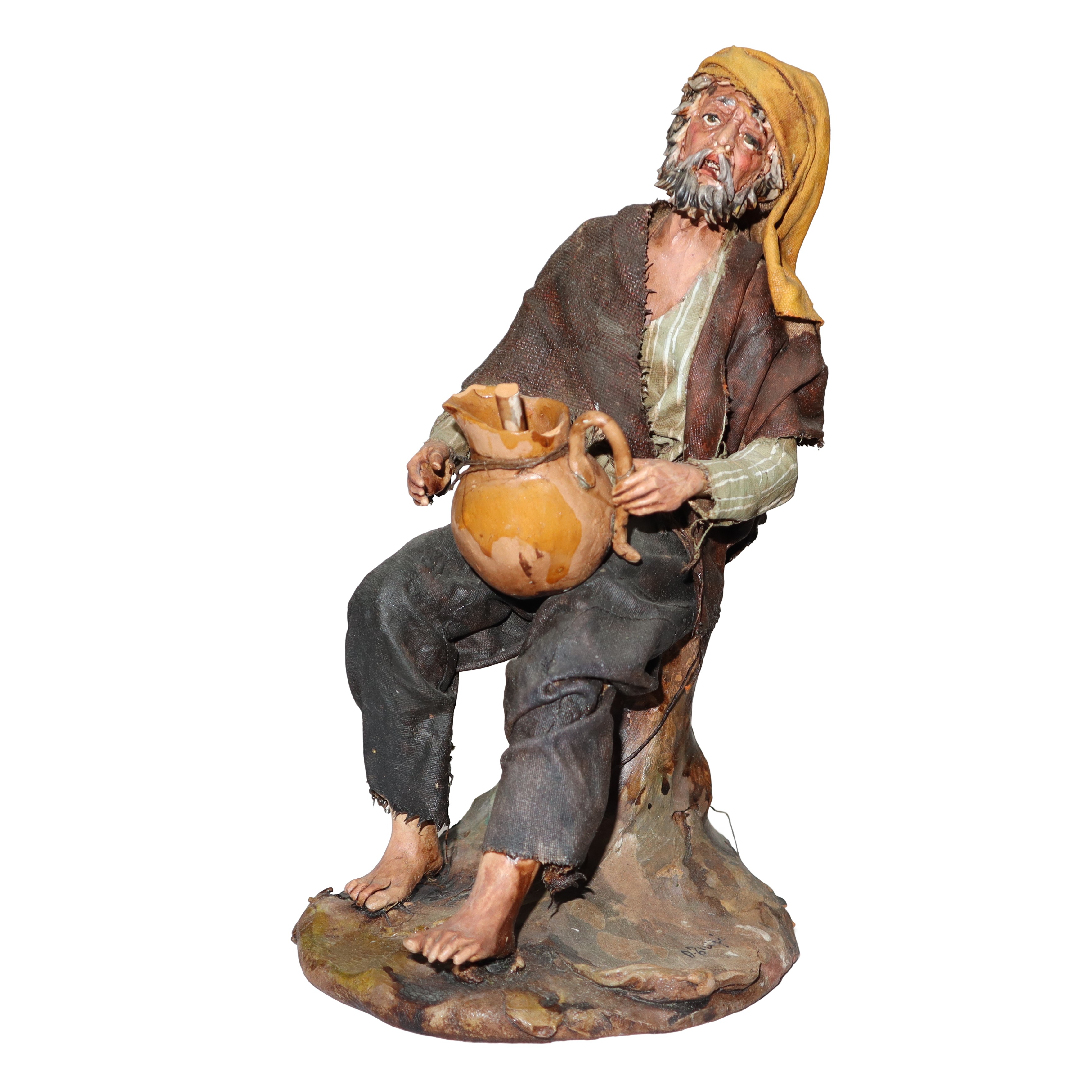 Presepe di fattura palermitana realizzato a mano in terracotta e tessuto