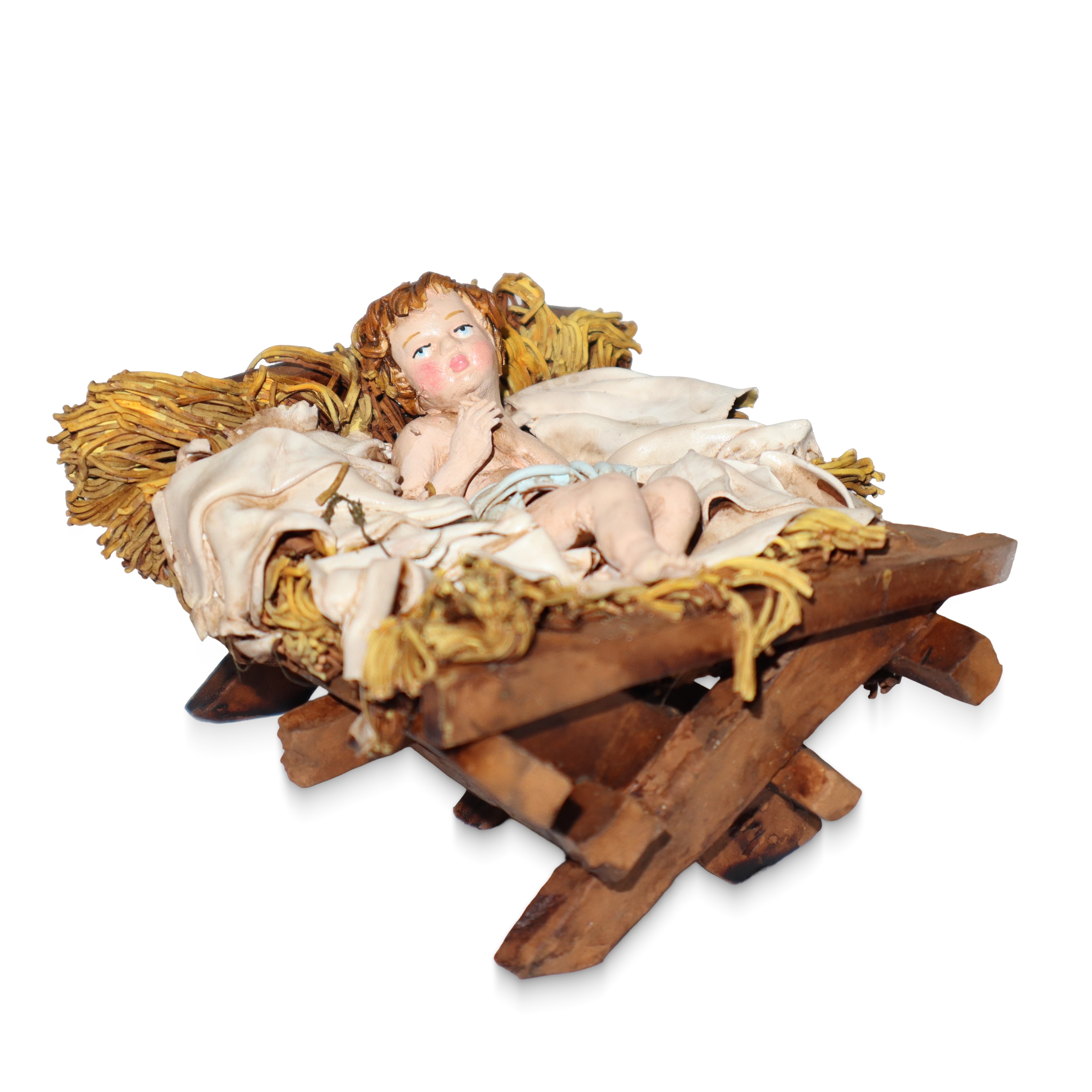 Presepe di fattura palermitana realizzato a mano in terracotta e tessuto