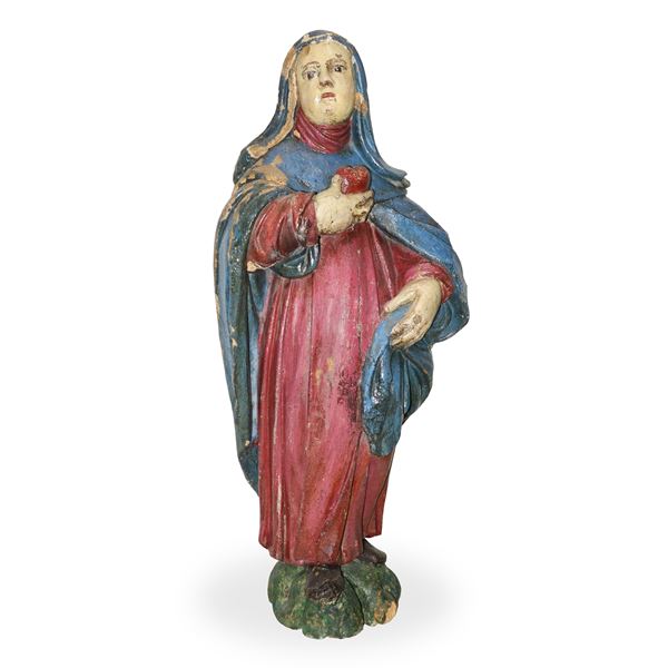 Madonna in prayer, polychrome painted wooden sculpture