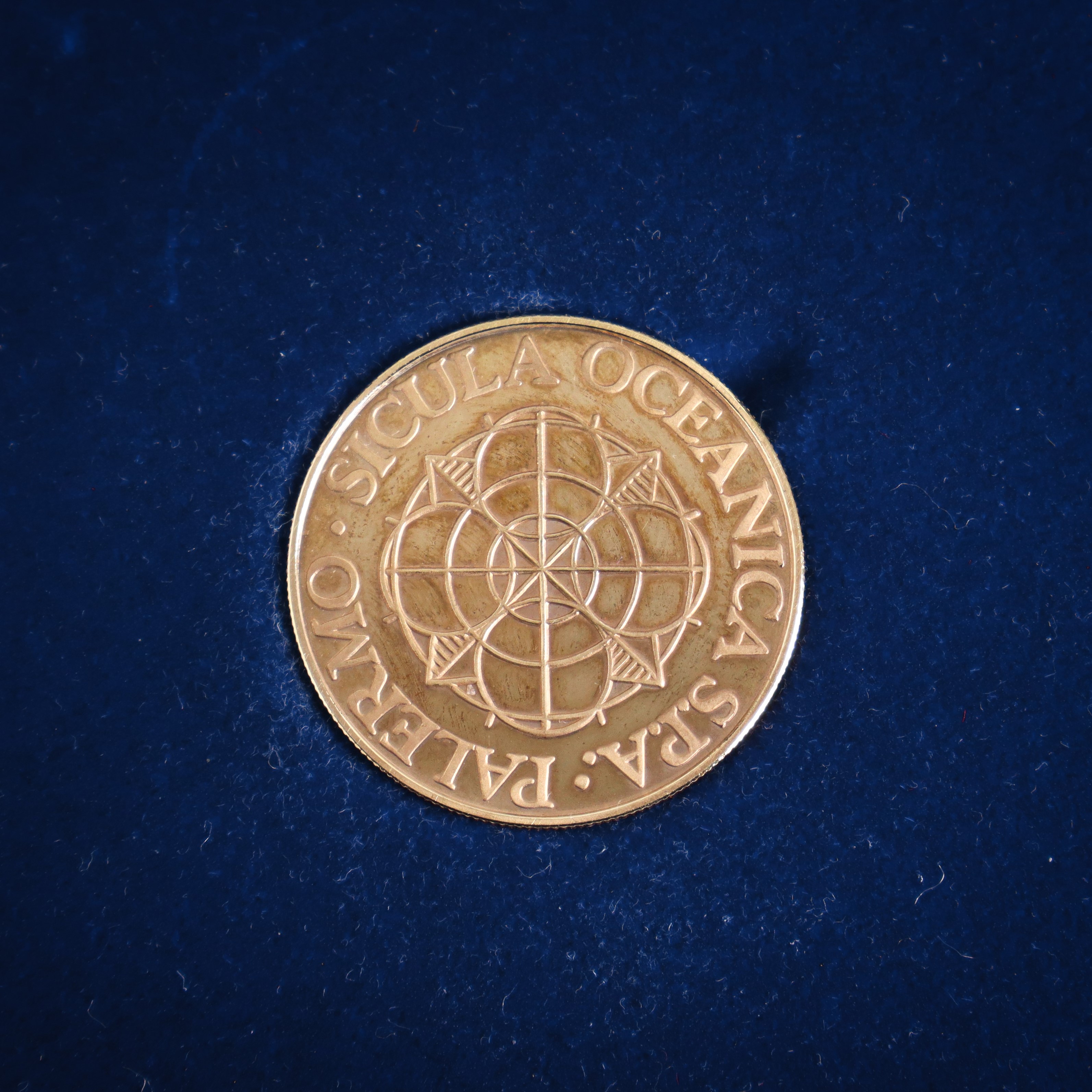 Moneta Commemorativa Sicula Oceanica SPA-Palermo, Oro 750, Grammi 12.5