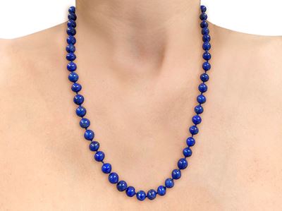 Collana di perle di lapislazzuli con chiusura in oro giallo 750, Gr 48,4
