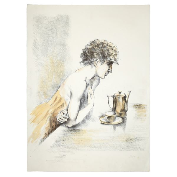 Alberto Sughi - Woman with cup of coffee 