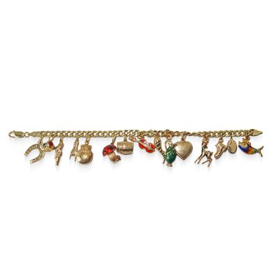 Bracciale della fortuna in metallo con charms vari, Gr 36,2, cm 22