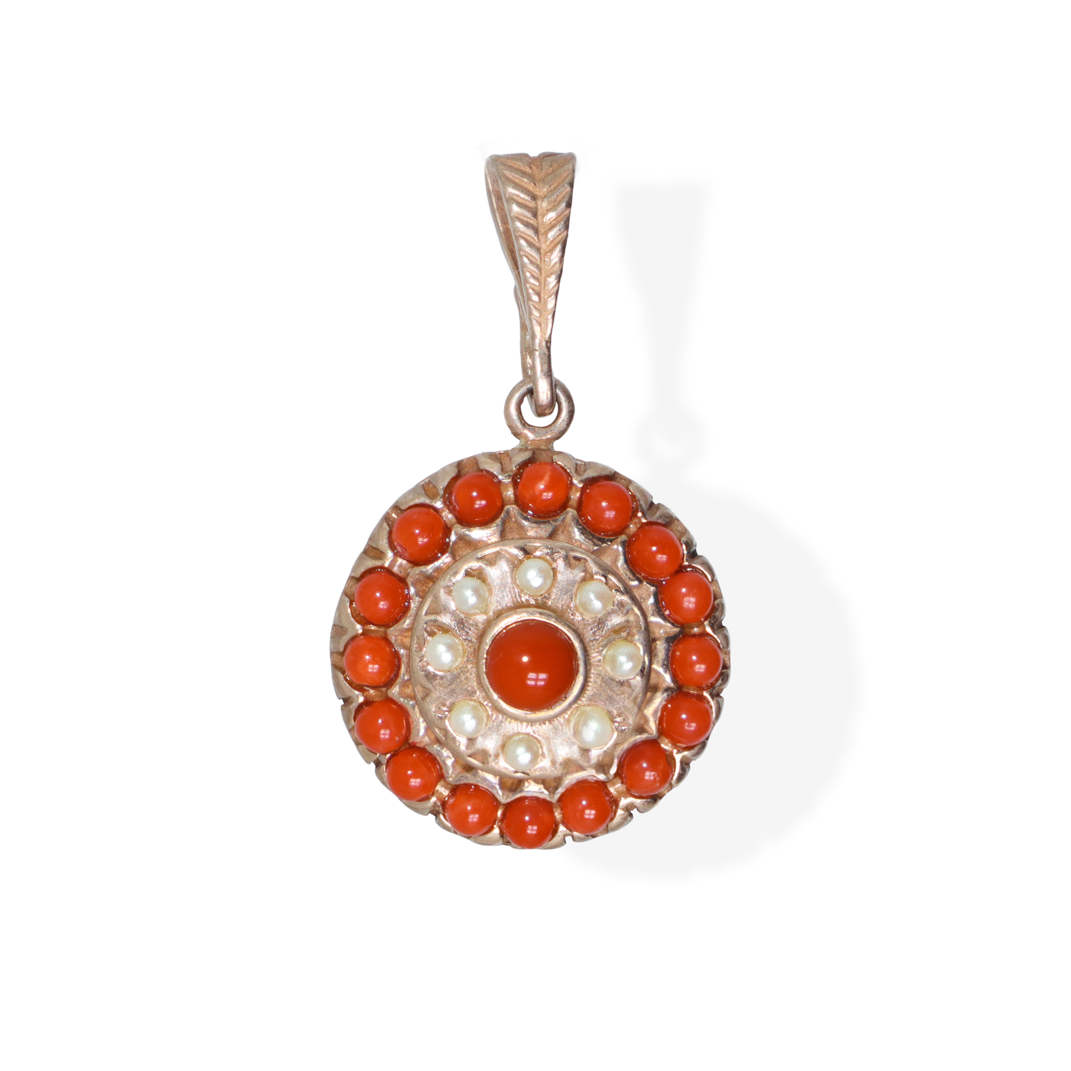 Parure orecchini e ciondolo in argento 925 con coralli e perline