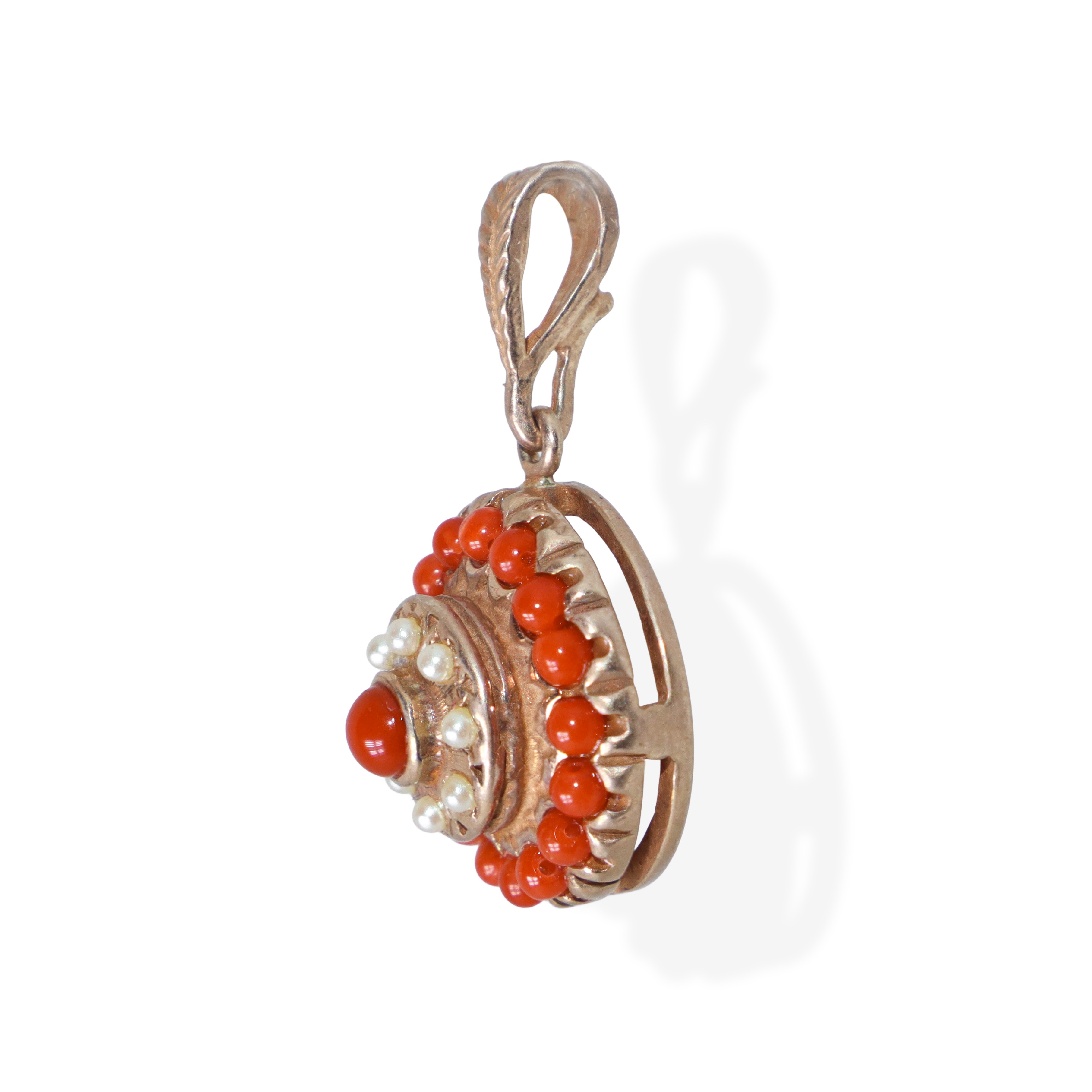 Parure orecchini e ciondolo in argento 925 con coralli e perline