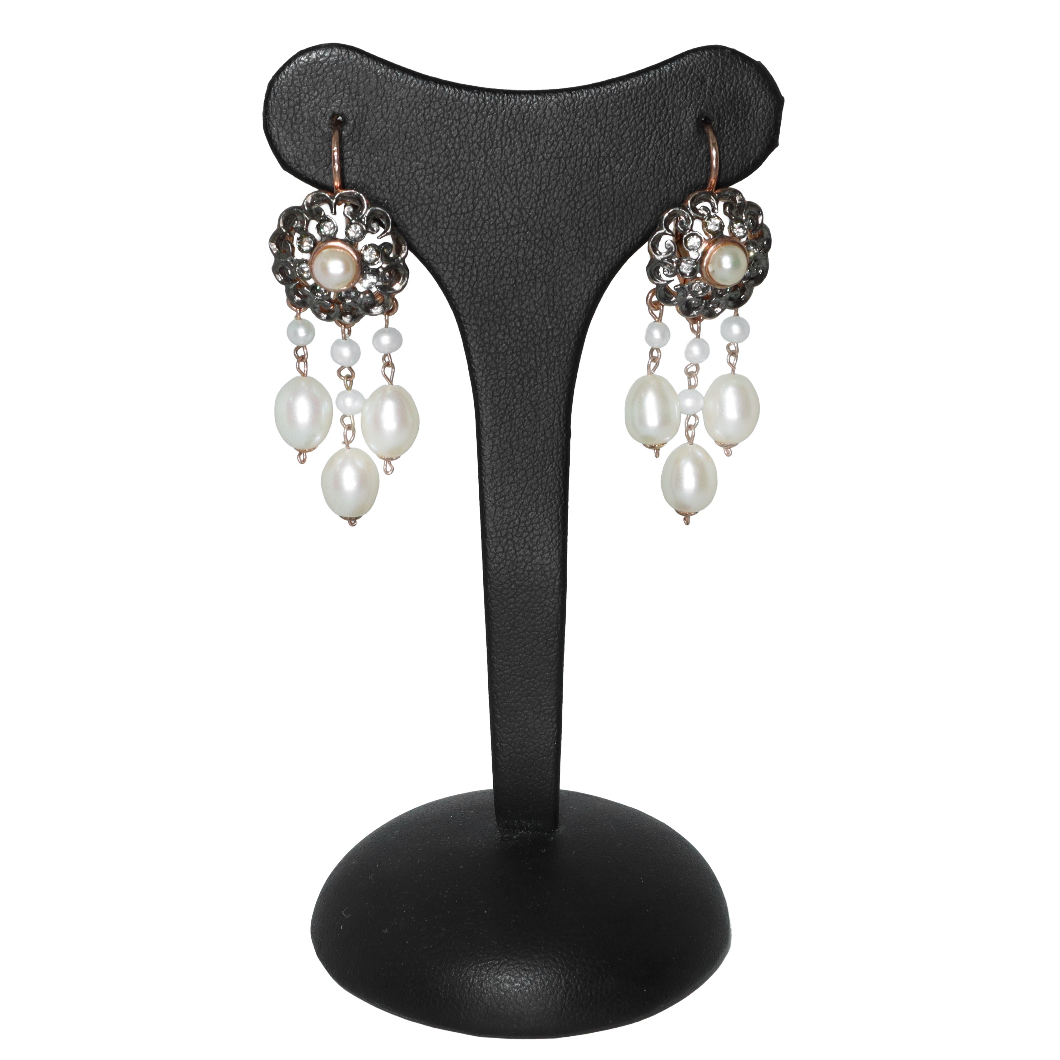 Orecchini in argento 925 con brillanti e perle