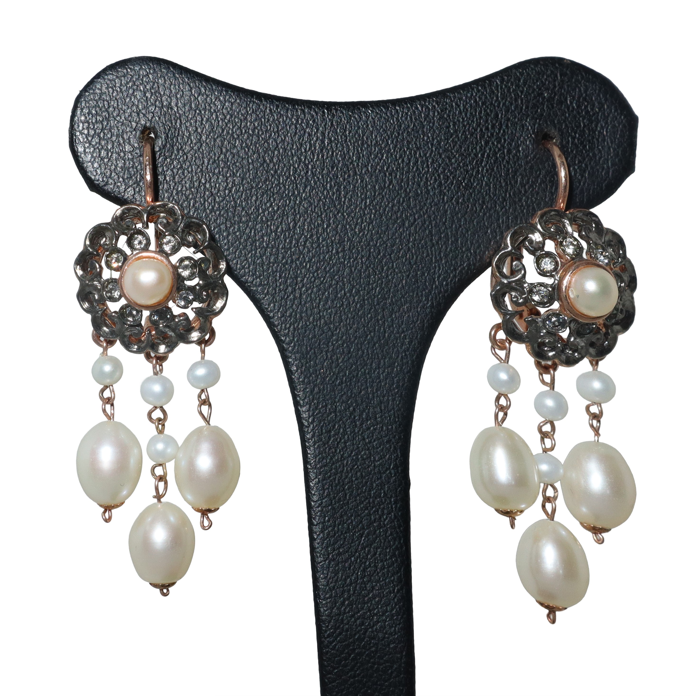 Orecchini in argento 925 con brillanti e perle