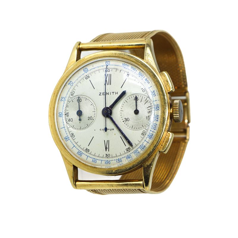 Orologio Compur con cinturino e quadrante in oro 18 kt