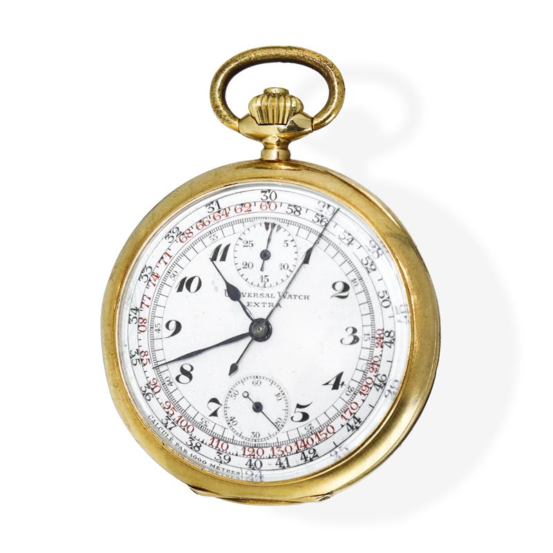 Orologio da tasca in oro 18 kt con numeri arabi in nero e contatore ausiliare dei secondi