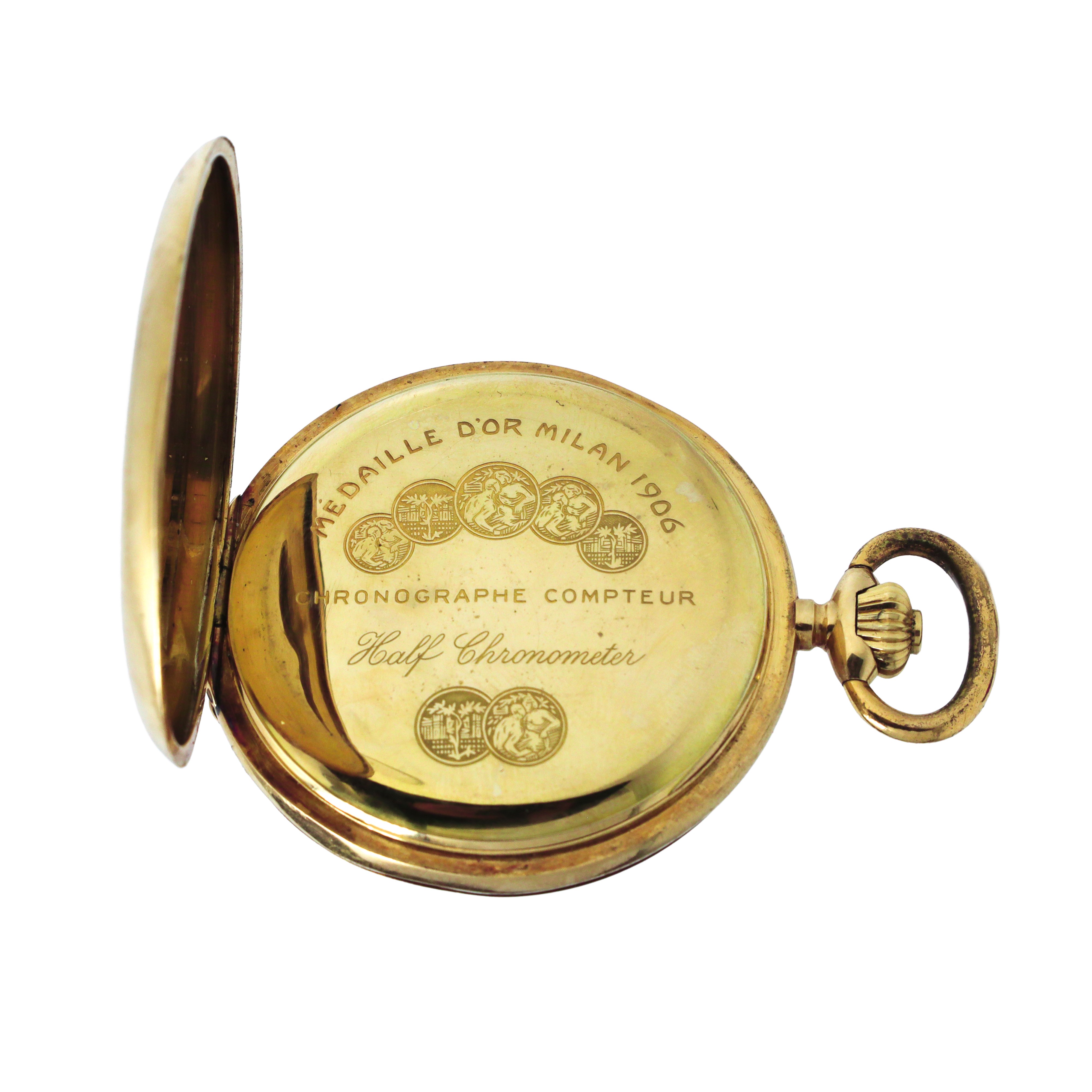 Orologio da tasca in oro 18 kt con numeri arabi in nero e contatore ausiliare dei secondi