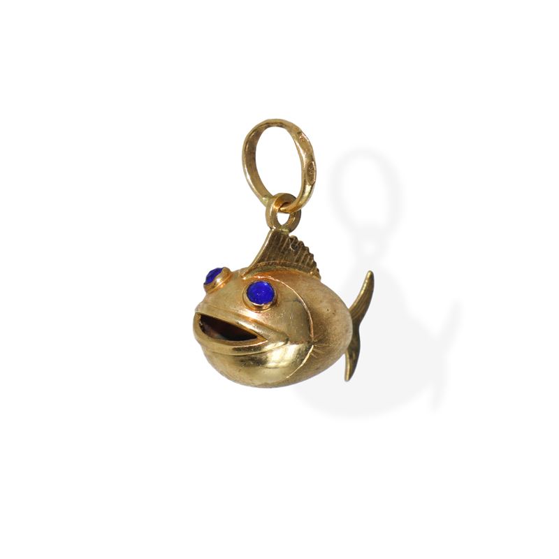 Ciondolo charm a guisa di pesce, oro 750, peso gr 3,2