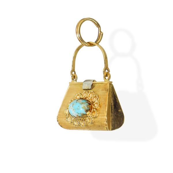 Bag-shaped charm pendant with turquoise