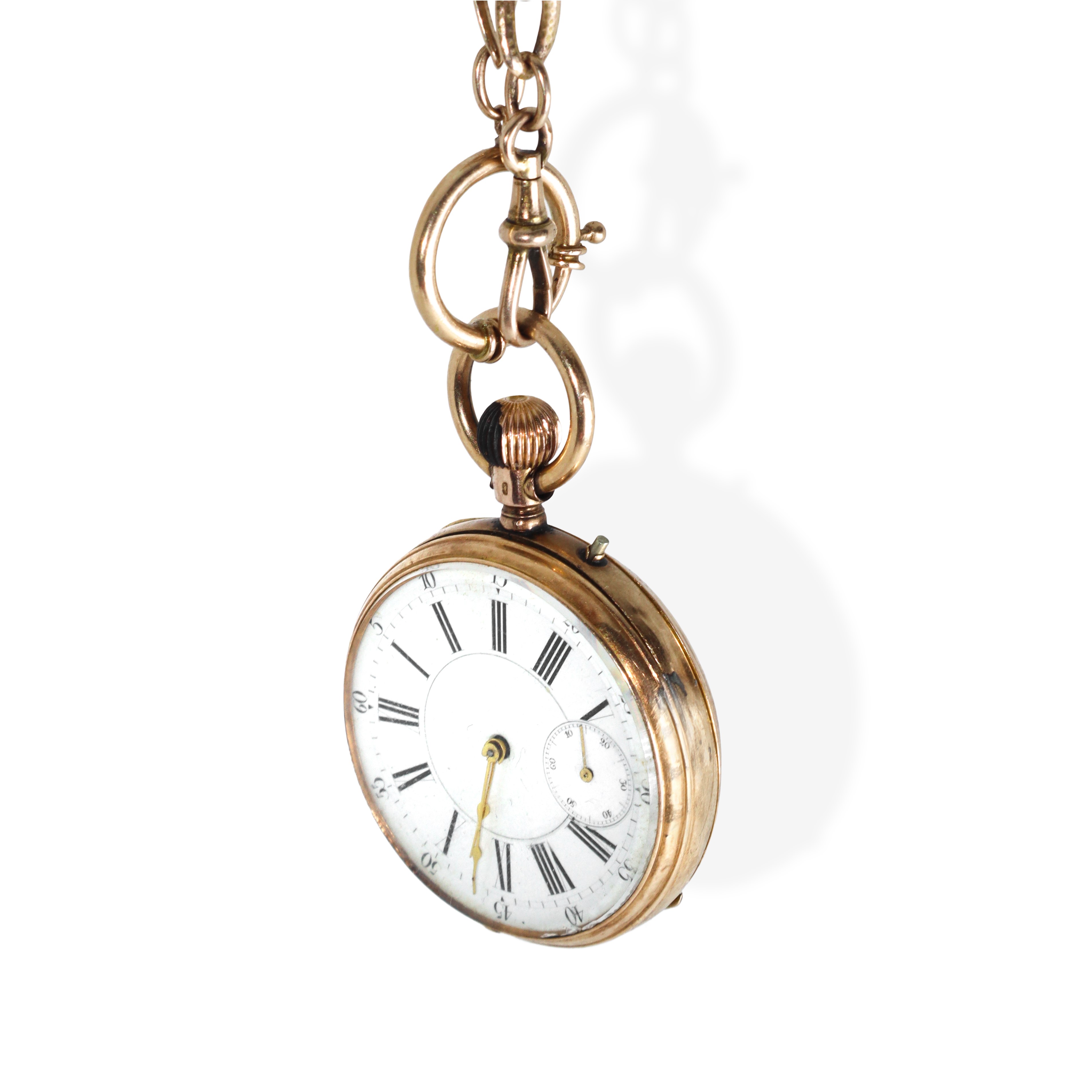 Orologio da tasca in oro 14 kt a carica manuale con spirale breguet con catena in oro 14kt