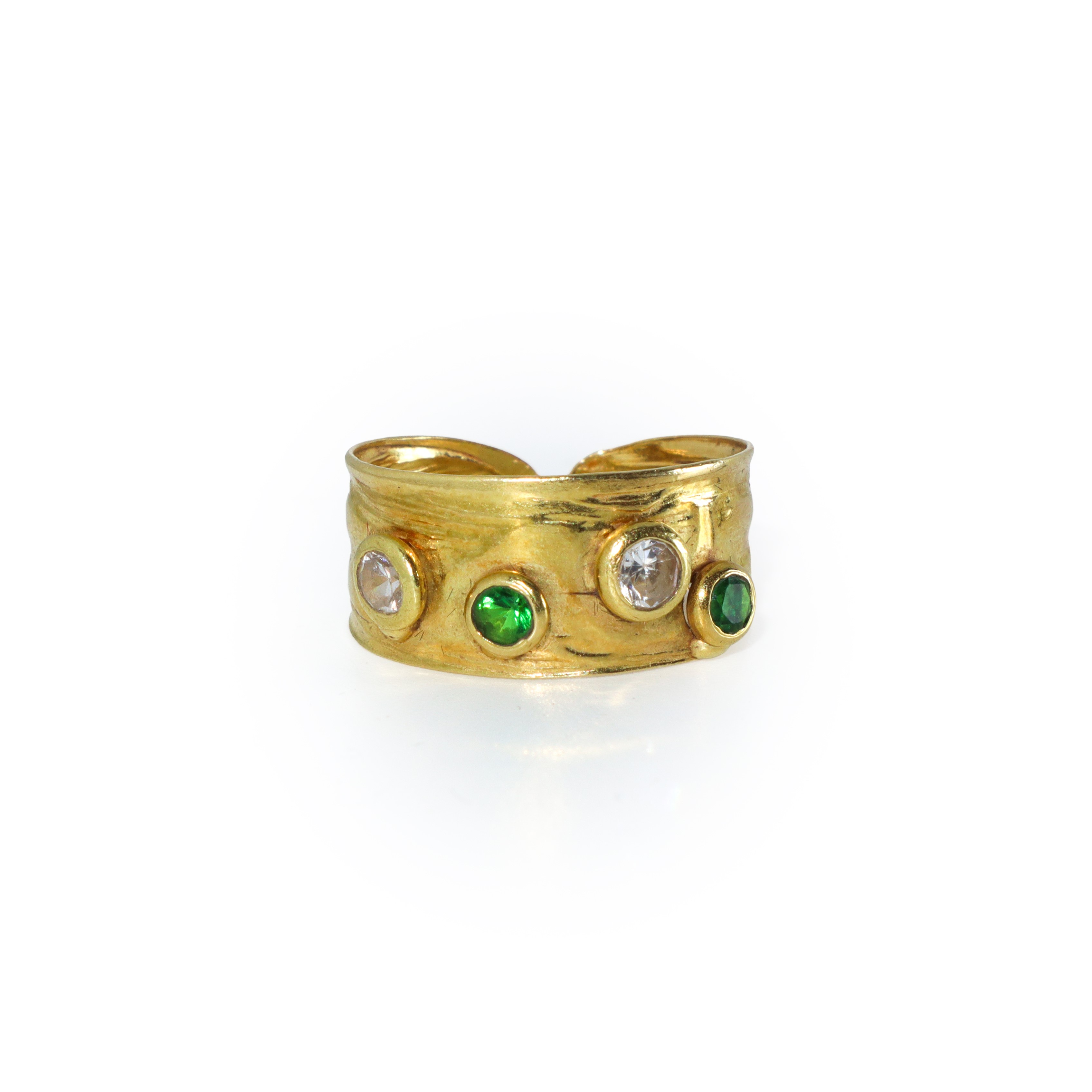 Anello a fascia regolabile in oro giallo 750 con decorazione di 4 pietre