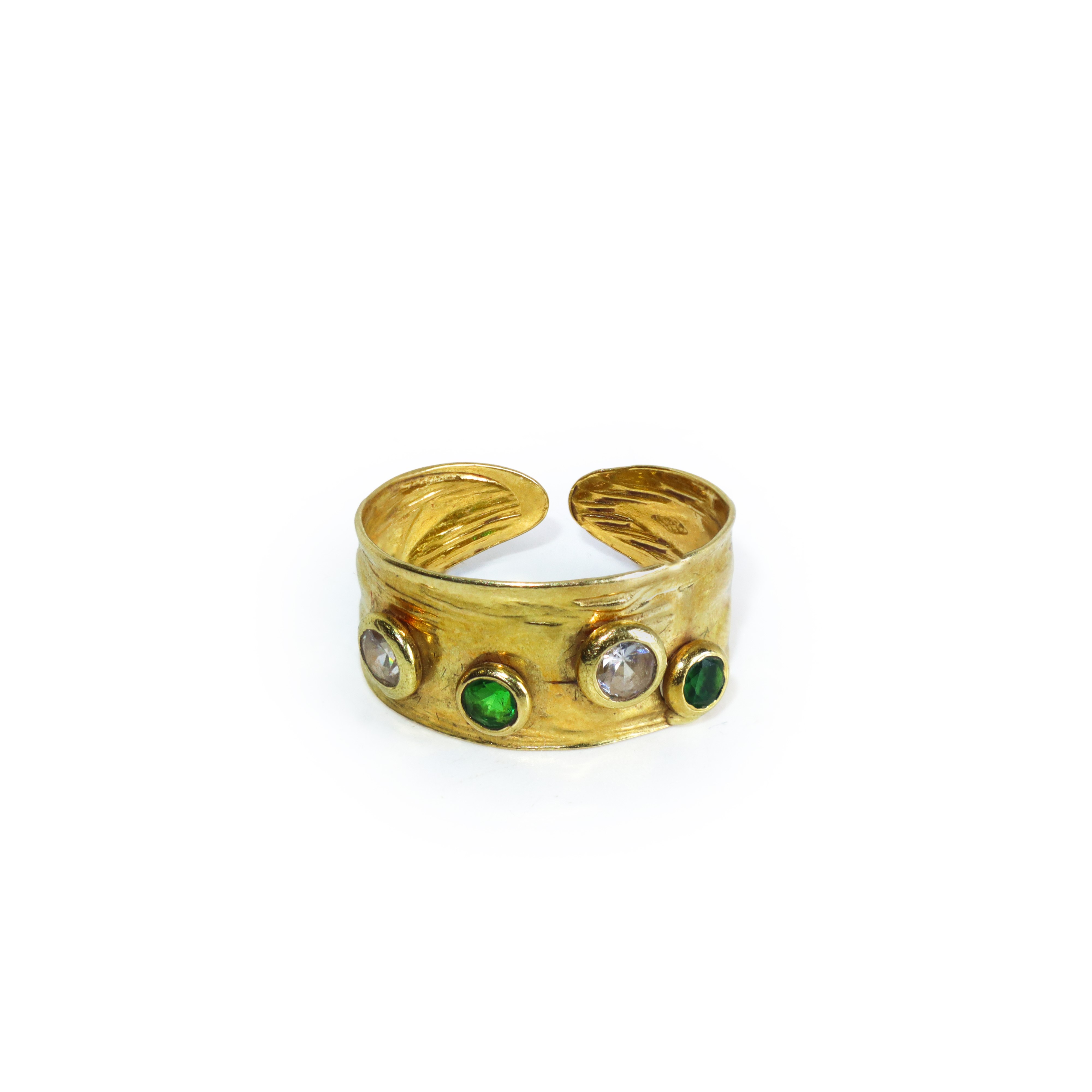 Anello a fascia regolabile in oro giallo 750 con decorazione di 4 pietre