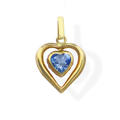 Piccolo pendentif a forma di cuore in oro giallo 750 con acquamarina centrale