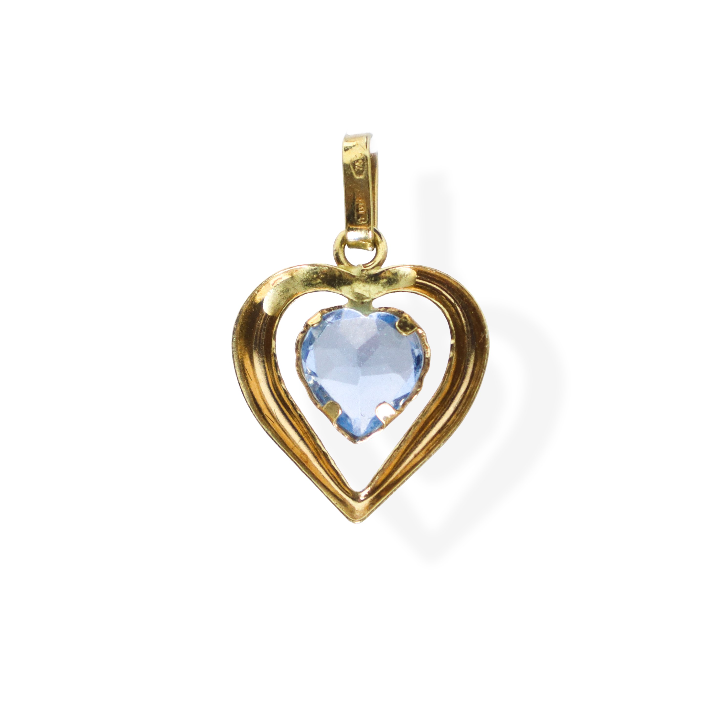Pendentif a forma di cuore in oro giallo 750 con acquamarina centrale