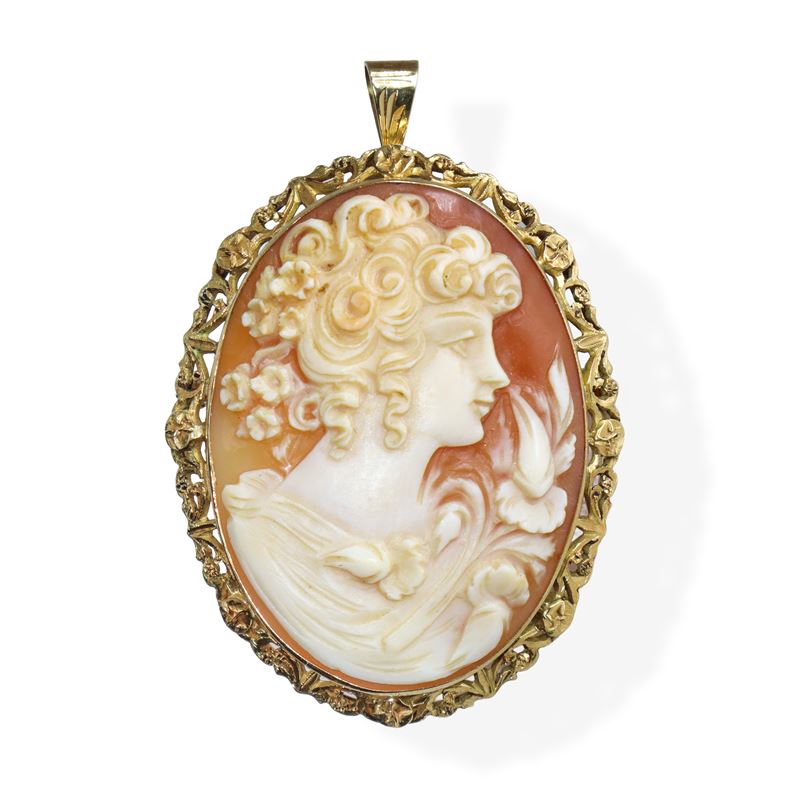 Spilla/Pendentif in oro giallo 750 con cameo