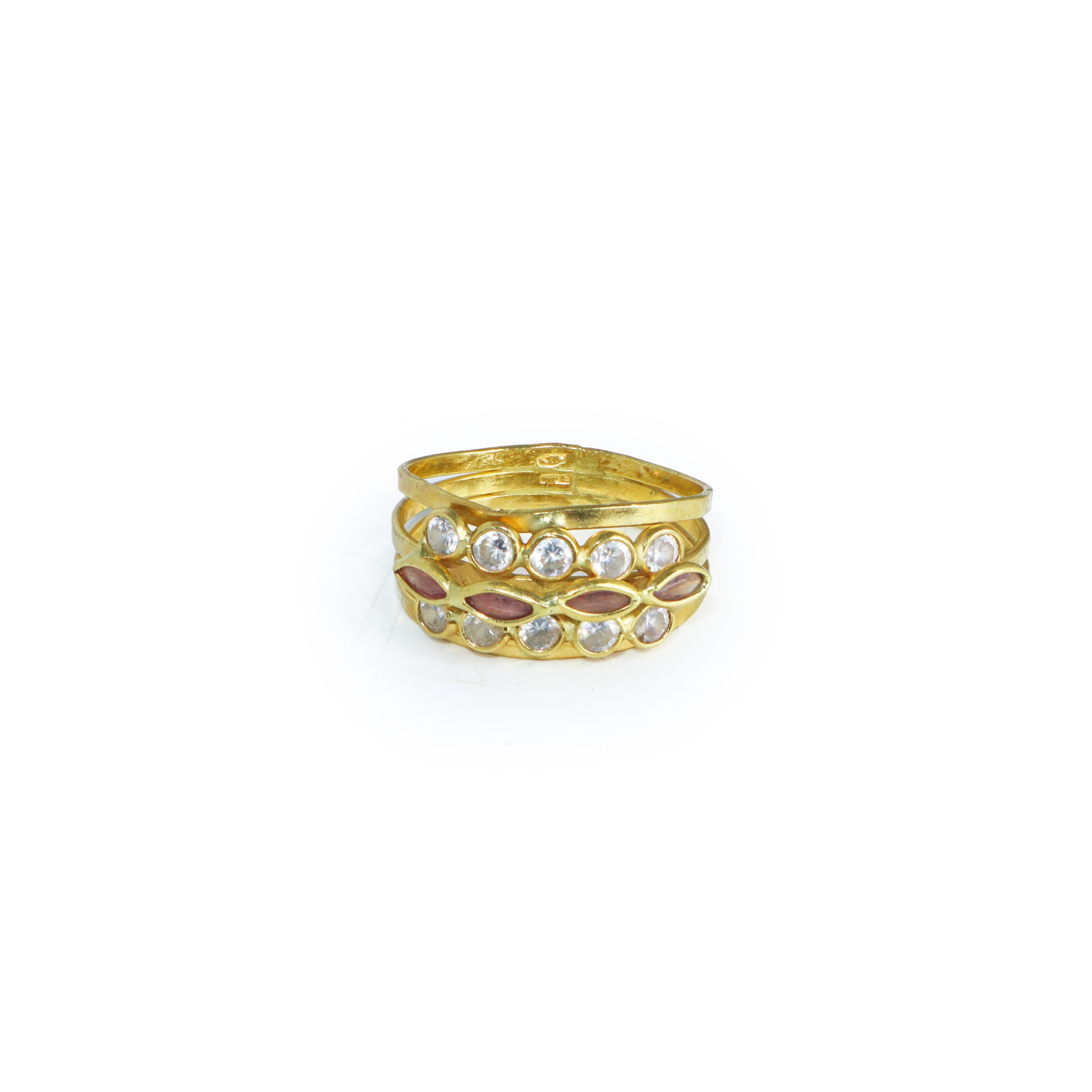 Anello in oro giallo 750 con diamanti e tormaline rosa, mis. 12 gr.