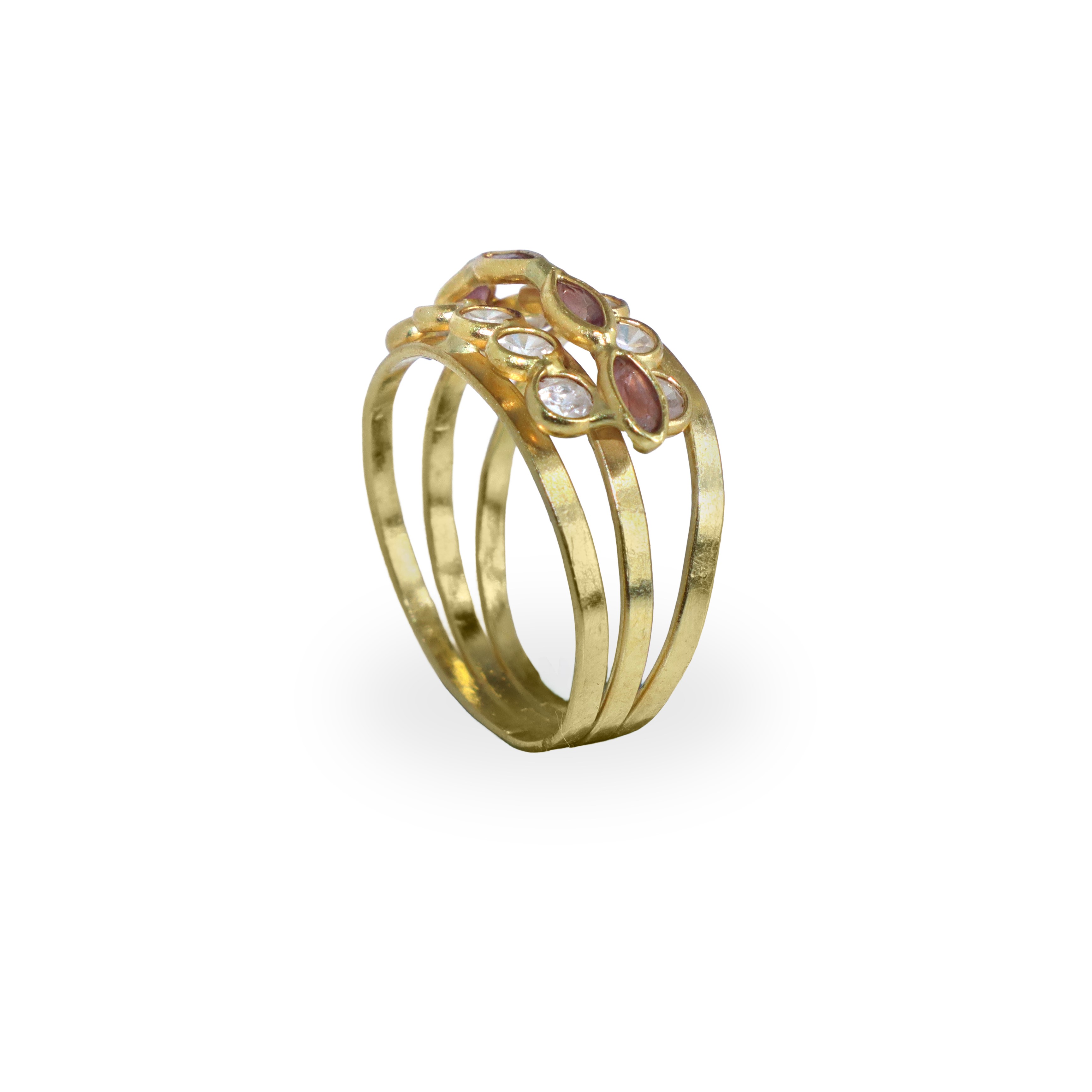 Anello in oro giallo 750 con diamanti e tormaline rosa, mis. 12 gr.