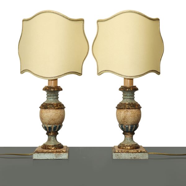Lacquered and gilded wooden palm holders adapted to lampshades