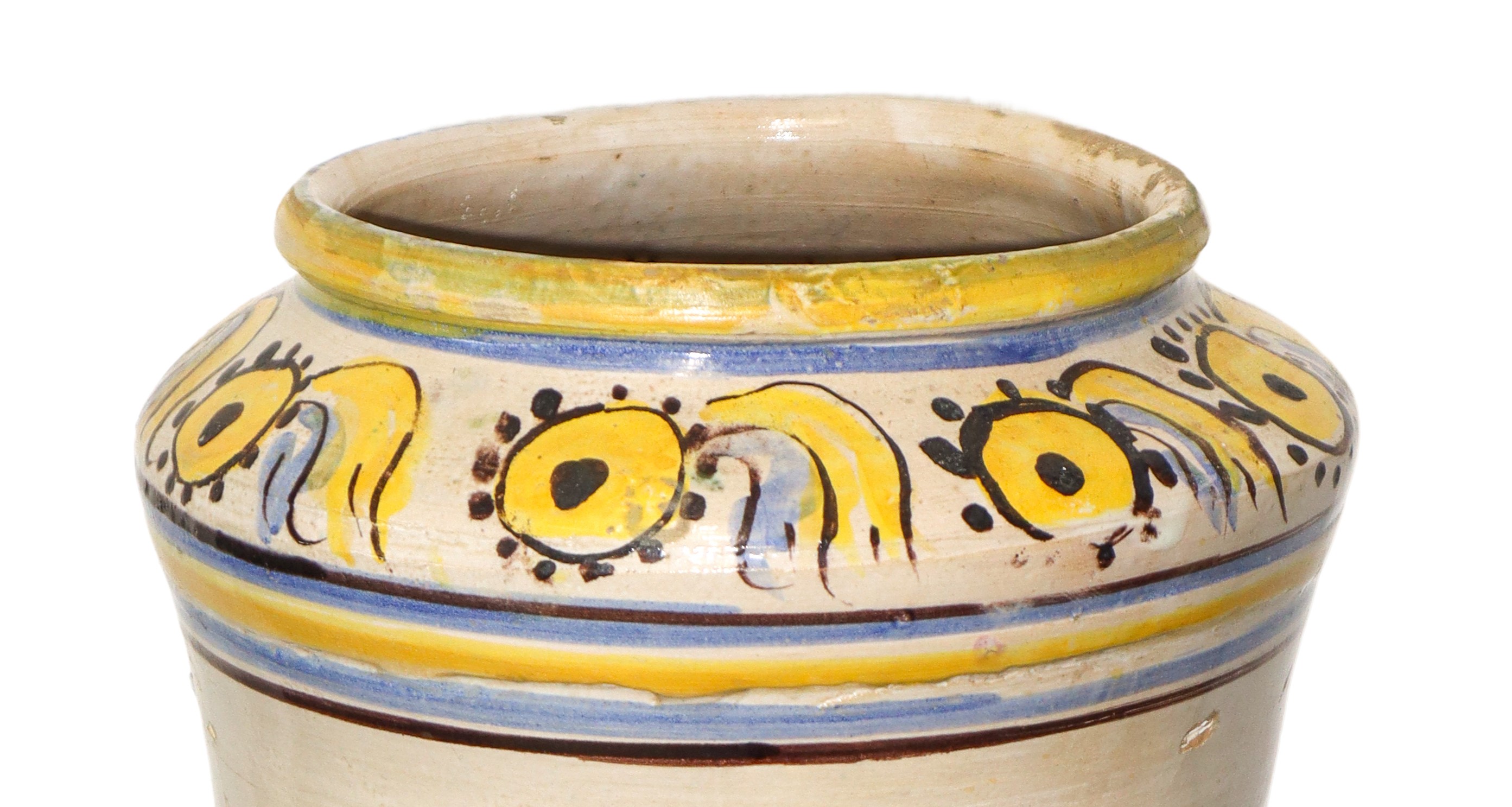 Grande cilindro in maiolica di Caltagirone dipinto policromo con raffigurazione di pupi siciliani