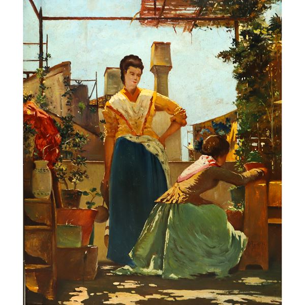 Giacomo  Favretto - Women on the terrace