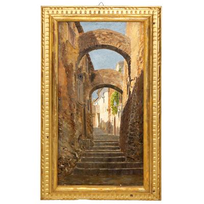 P. Zuccaro, Vicolo De Luna, Taormina, olio su tela