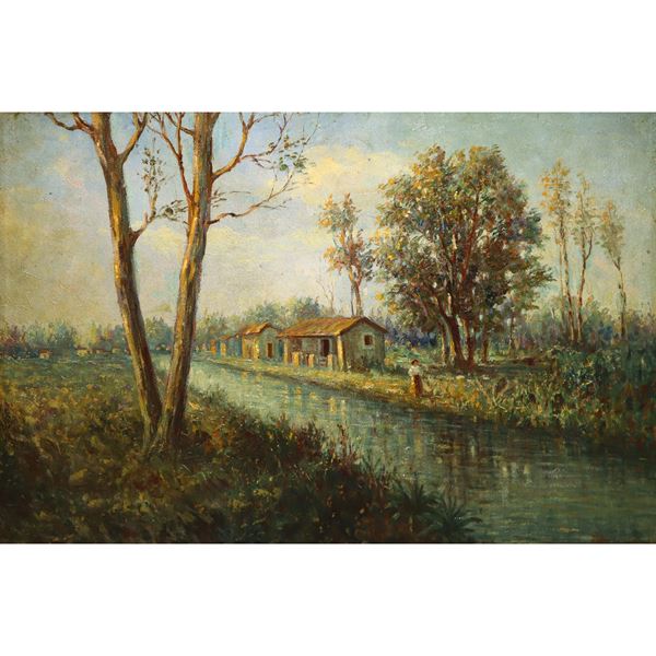 River landscape with house and trees